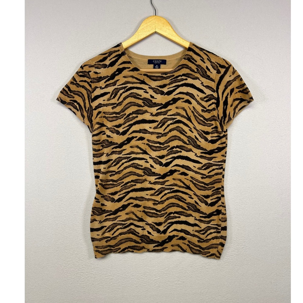 Mob Wife Indie Sleaze Chaps Womens Size M Tan Black Tiger Stripe Cotton Sweater